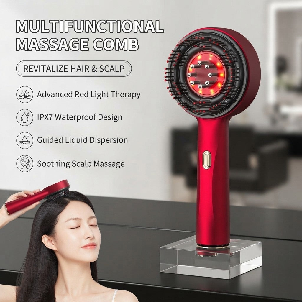 MyVira™ Electric Vibration Scalp Massage Comb — Red Light Therapy &amp; Liquid Oil Applicator